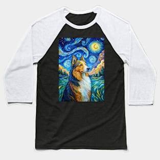 Adorable Shetland Sheepdog Dog Breed Painting in a Van Gogh Starry Night Art Style Baseball T-Shirt